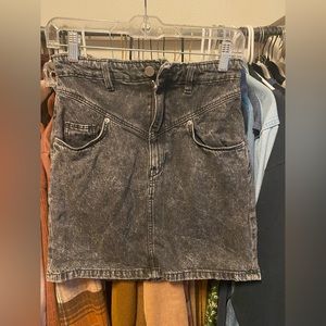 Black Acid Wash Denim Western High Waisted Skirt